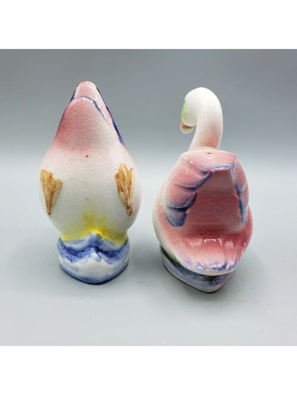 Vintage Japan Swan Salt and Pepper Shakers Ceramic Pink Blue White Birds